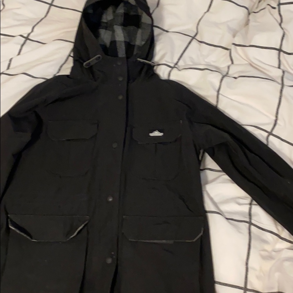 Penefield rain coat!! Keeps you so warm.